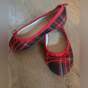 Crewcuts Toddler Girls Red Plaid Flats with Bow - brand new!